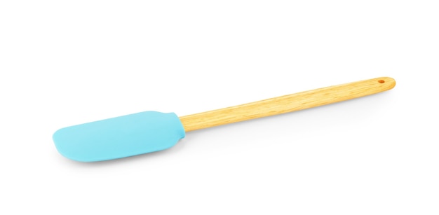 Silicone spatula with wooden handle on white background