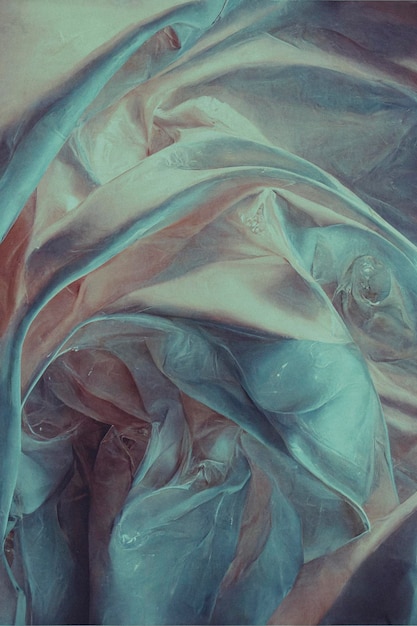 Photo silk fabric with pink and light blue satin colors created with generative ai technology