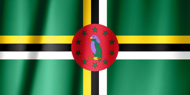 ドミニカ国の絹の旗。シルク生地のドミニカ国の旗。