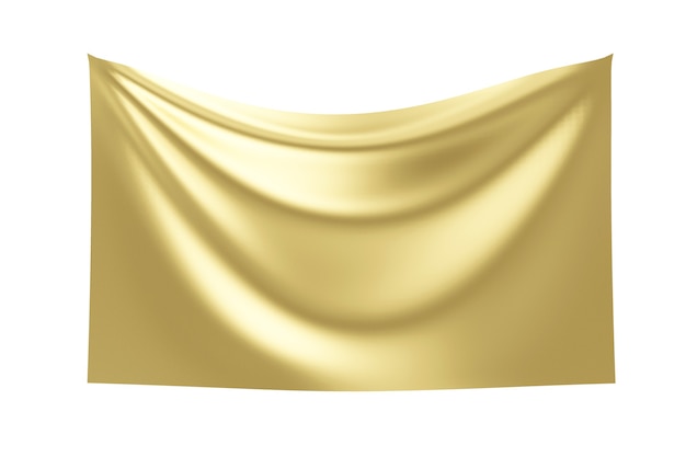 写真 白で隔離される絹の金色の布生地