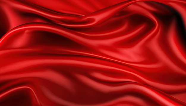 Шелковая красная ткань Фон с текстурой волнистой атласной ткани Генерирующая иллюстрация AI