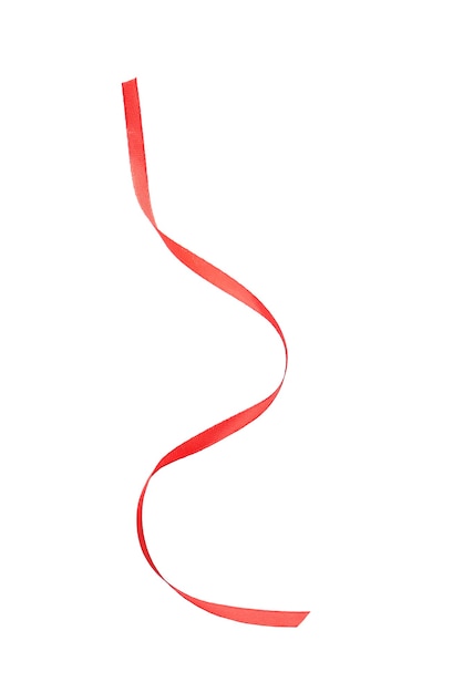 사진 흰색 표면에 고립 된 실크 빨간 리본