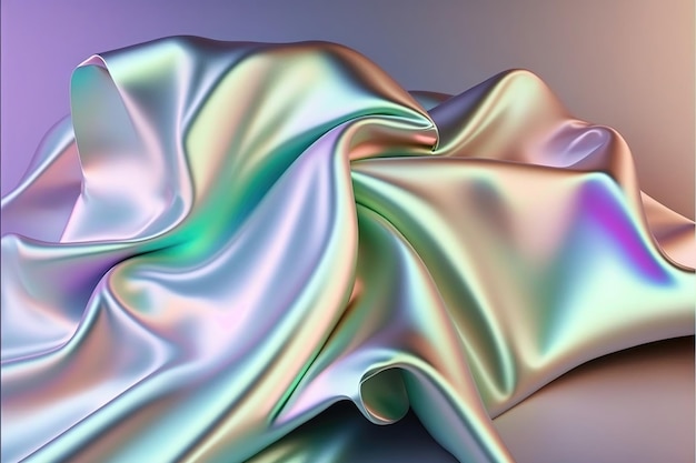 Silk Shiny Fabric Texture in Pastel Iridescent Holographic Colors