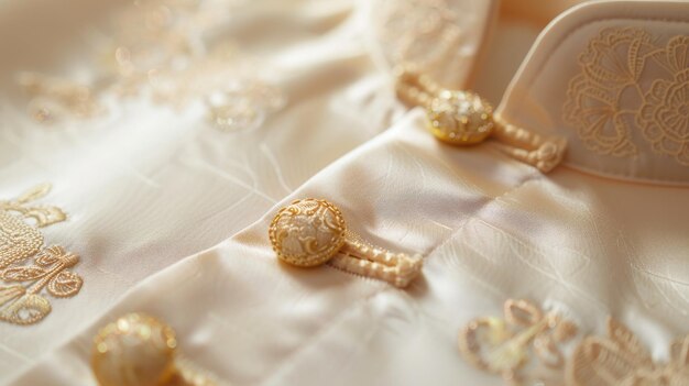 Photo silk shirt with golden buttons close up texture