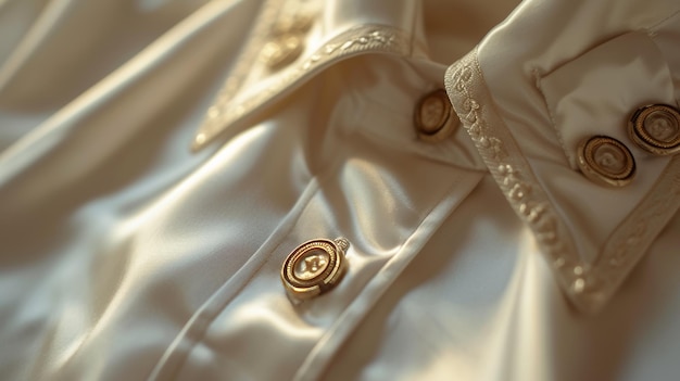 Silk shirt with golden buttons close up texture