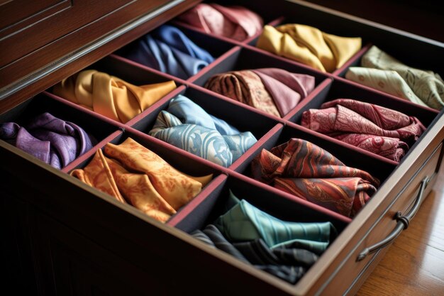 Premium AI Image | Silk ties folded neatly in a drawer