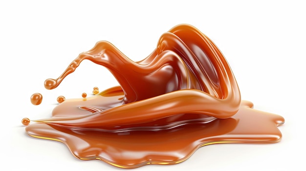 Photo silky smooth caramel sauce splash isolated on white