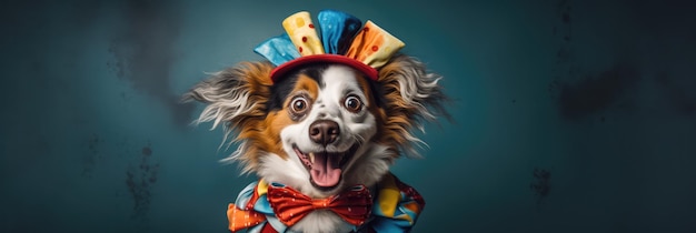 Silly Dog Sporting A Comical Clown Outfit