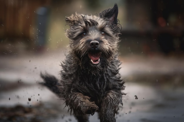 気まぐれな世界でのいたずら好きな犬のミッドジャンプの愚かで愛らしいイメージ 遊び心のある犬の性格を捉えた高解像度写真