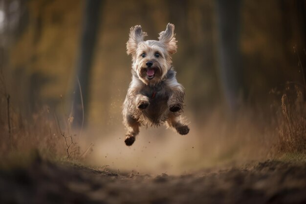 A Silly and Endearing Image of a Mischievous Dog MidJump in Whimsical World HighResolution Photograph Capturing Playful Canine Personality