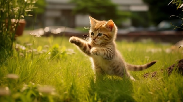 A silly kitten chasing its own tail AI generated