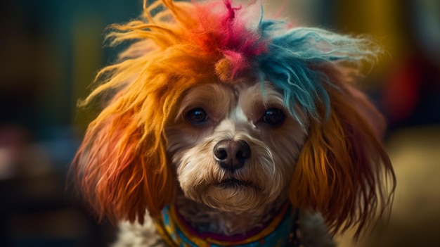 Photo silly pup in a wig ai generated