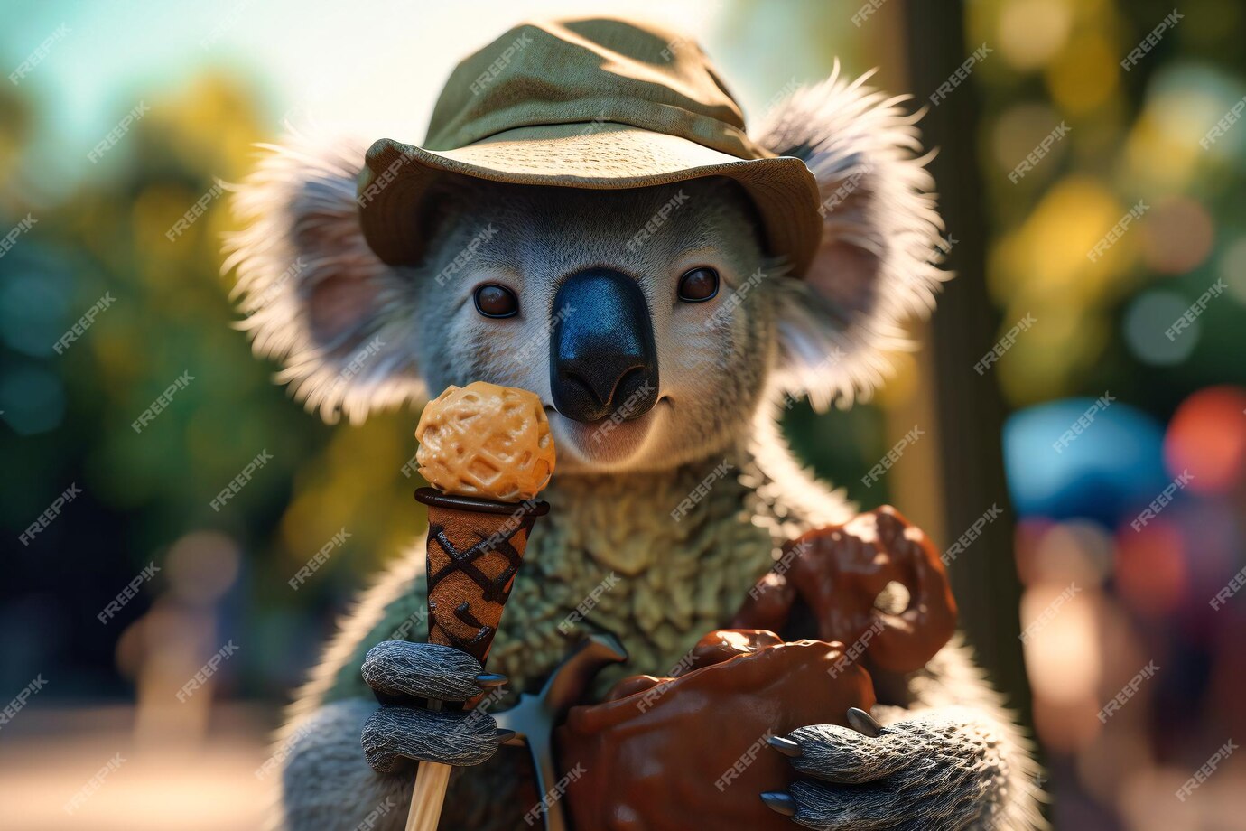 Premium Photo | A sillylooking koala wearing a sun hat and sunglasses