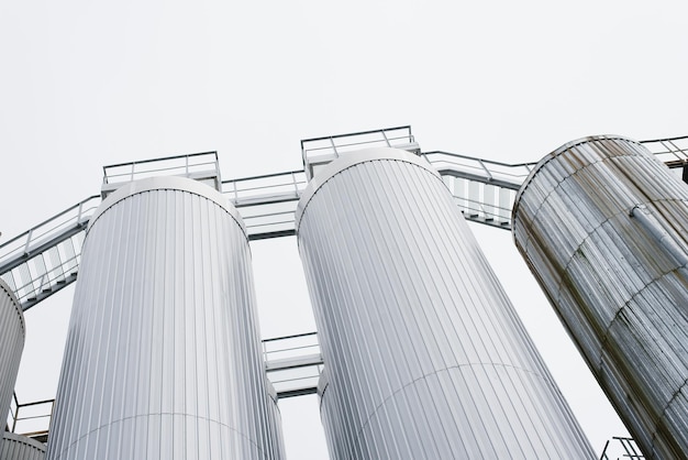 Silo containers or tanks for malt storage at the brewery