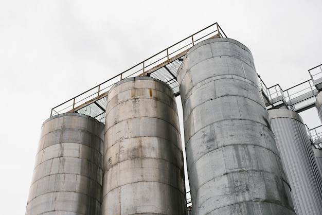 Silo containers or tanks for malt storage at the brewery