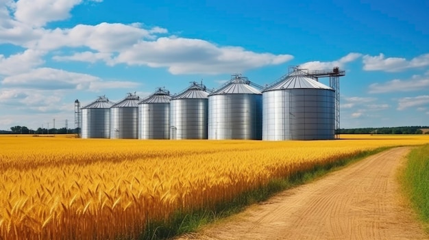 Силосы на пшеничном поле Хранение сельскохозяйственной продукции