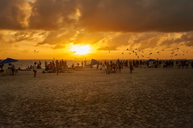 Silouette of people watching the sunset