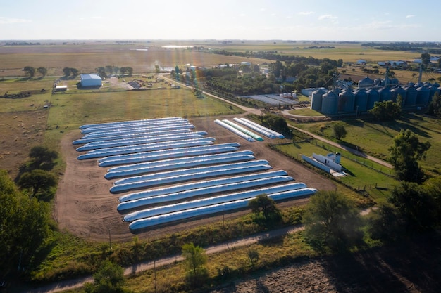 Silozak gevuld met sojabonen Provincie La Pampa Patagonië Argentinië