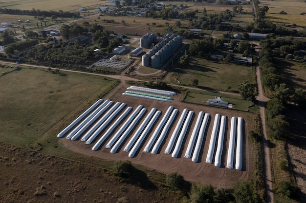 Silozak gevuld met sojabonen Provincie La Pampa Patagonië Argentinië