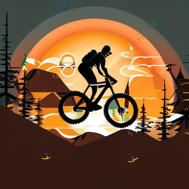 Photo siluet_mountain_bike_downhill_flat_color