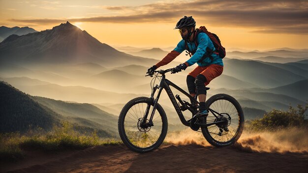 siluet mountain bike with beautiful mountain