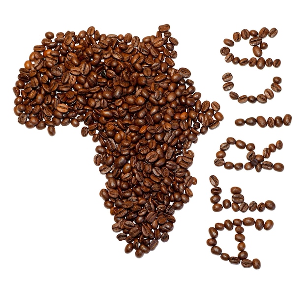Siluette of african continent made with coffee beans
