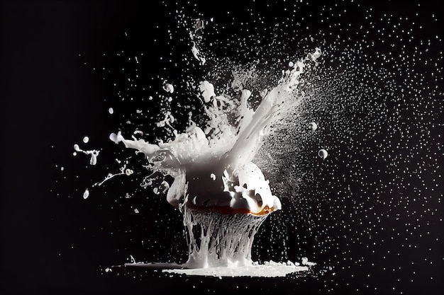 Silvak milk ice cream explosion on black background frozen fluid movement 3d illustration Generative AI