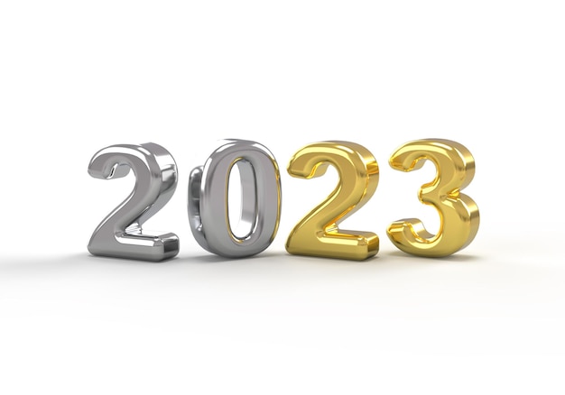 2023년 은색 20 및 금 23 새해 이브 배너 그림에 대한 숫자의 3d 렌더링