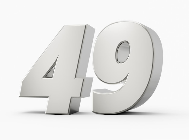 Silver 3d numbers 49 forty nine Isolated white background 3d illustration