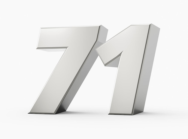 Silver 3d numbers 71 Seventy one Isolated white background 3d illustration