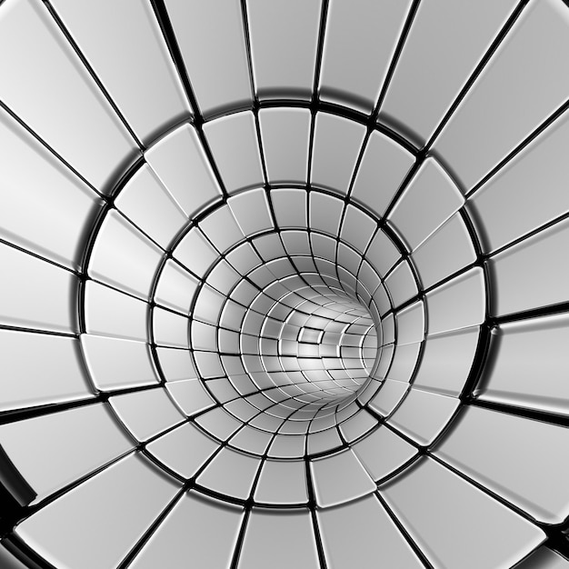 Серебряный абстрактный туннель формирует футуристические формы