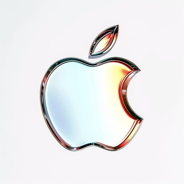 a silver apple logo with a green stem