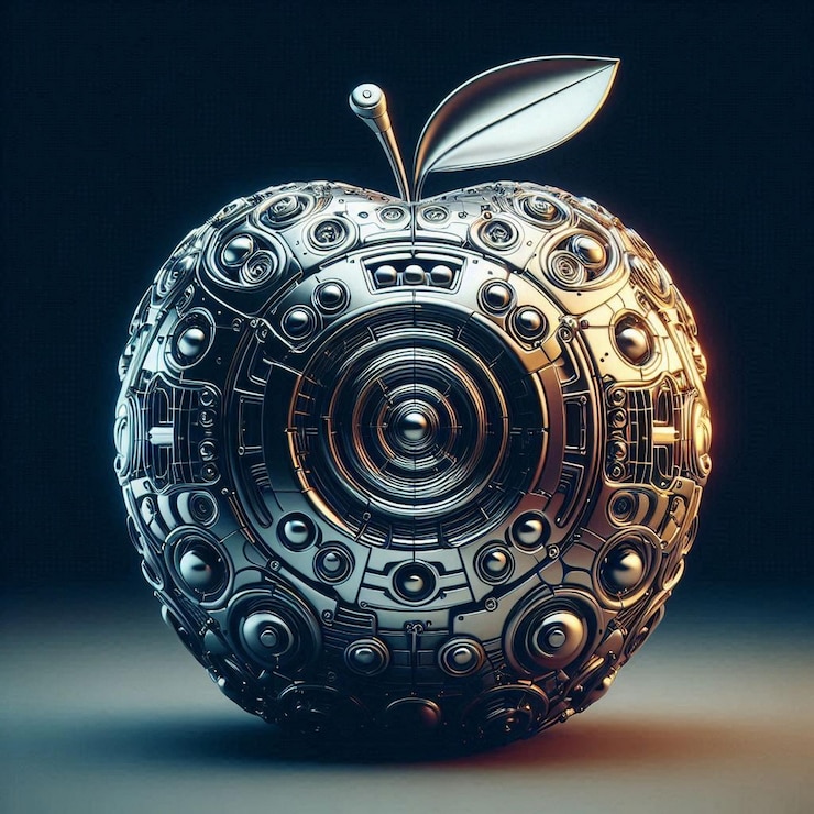 Photo a silver apple with a leaf on it is shown