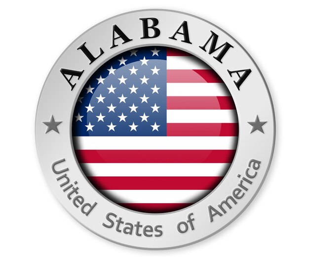 Photo silver badge with alabama and usa flag