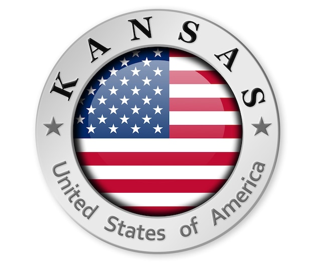 カンザス州とアメリカの国旗の銀バッジ