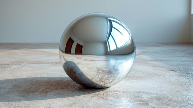 Photo a silver ball with a reflection of a building in it