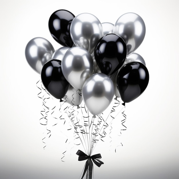 Photo silver ballons to congratulate with a silver anniversary to be in black and white