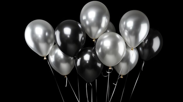 Silver balloons on black background Silver balloon background