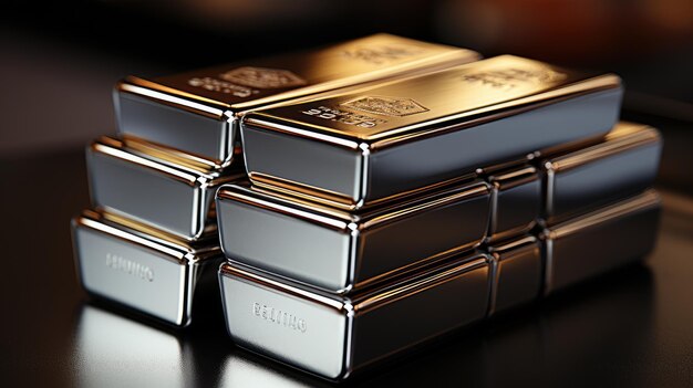 Silver bars stacked