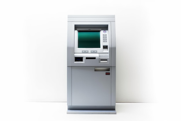 緑色のスクリーンを持つ銀と黒のATMマシン