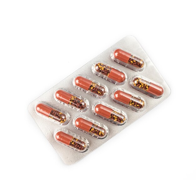 Silver blister packs capsule pills collection isolate on white backround
