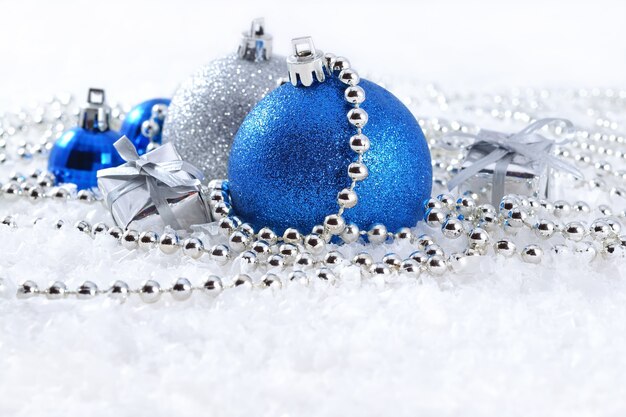 Silver and blue Christmas decorations