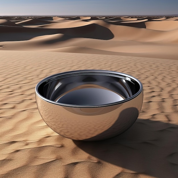 A silver bowl in the desert