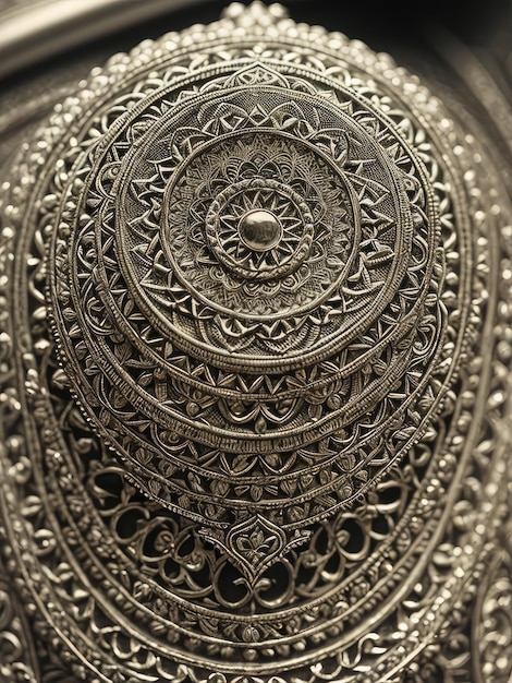 A silver bowl with a floral pattern on it