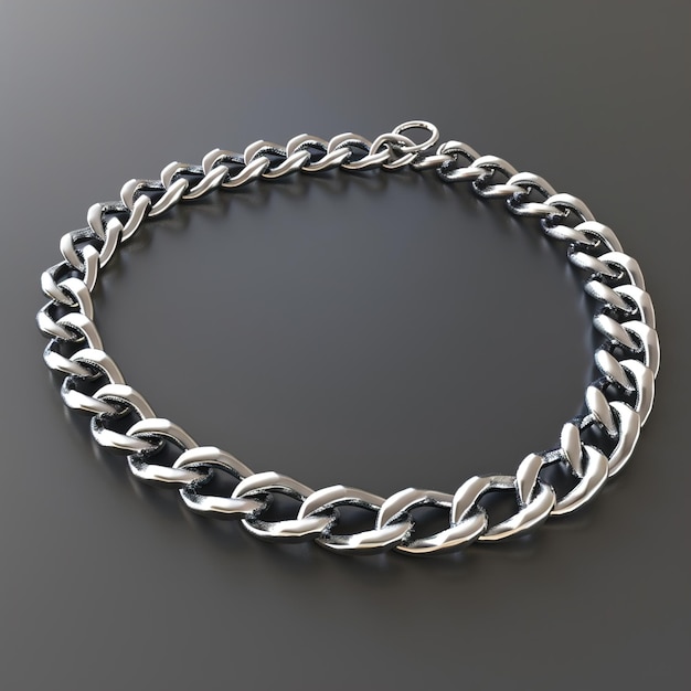 a silver bracelet with a silver chain on it is shown