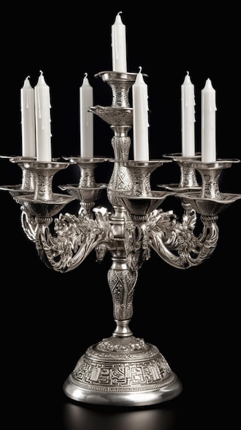 Photo silver candle holder with candles ai generated