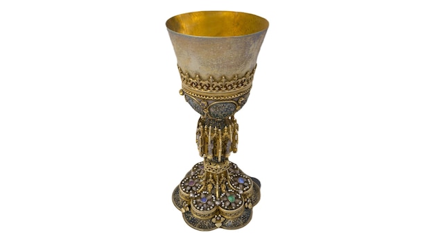 A silver chalice with diamonds on it