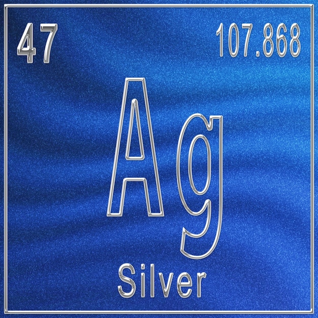 Silver chemical element, sign with atomic number and atomic weight, periodic table element