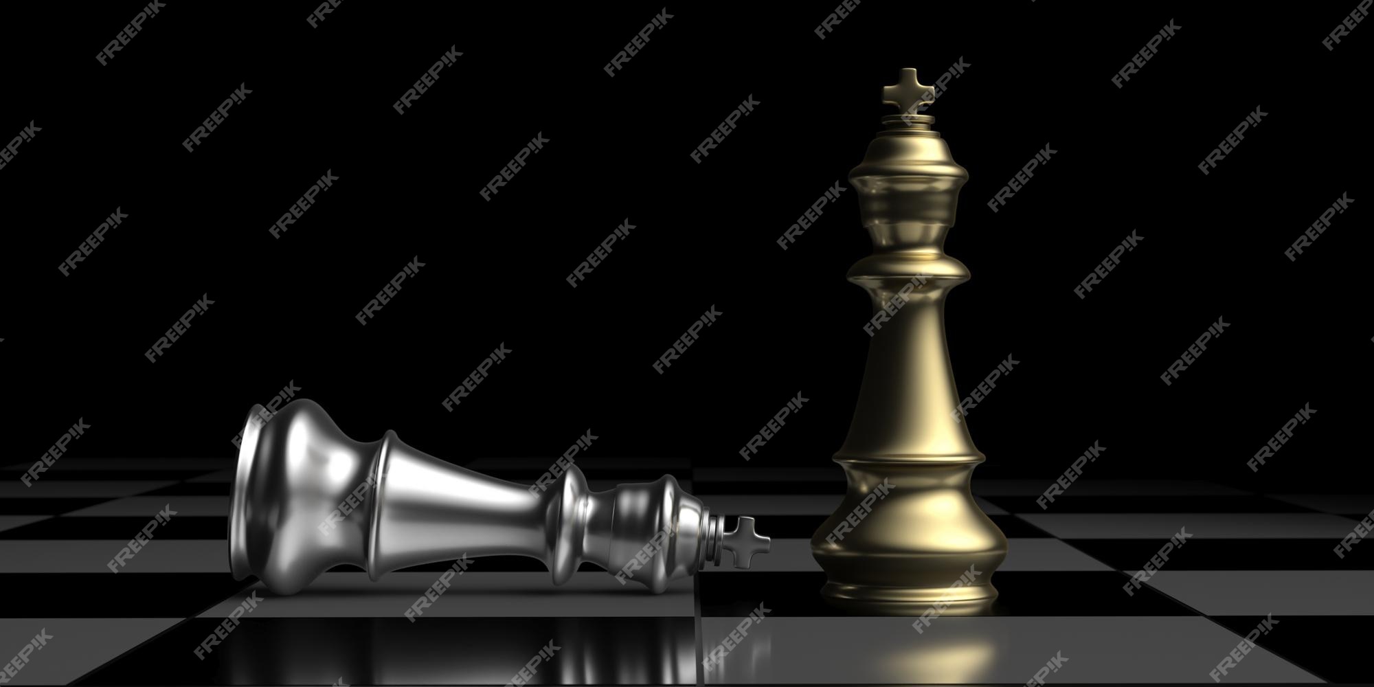 Premium Photo  Golden king chess standing with chess pieces lying