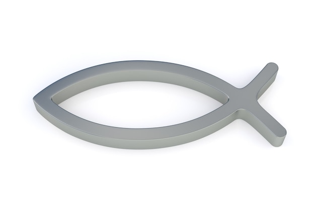 Silver Christ Fish Sign. 3D Rendering